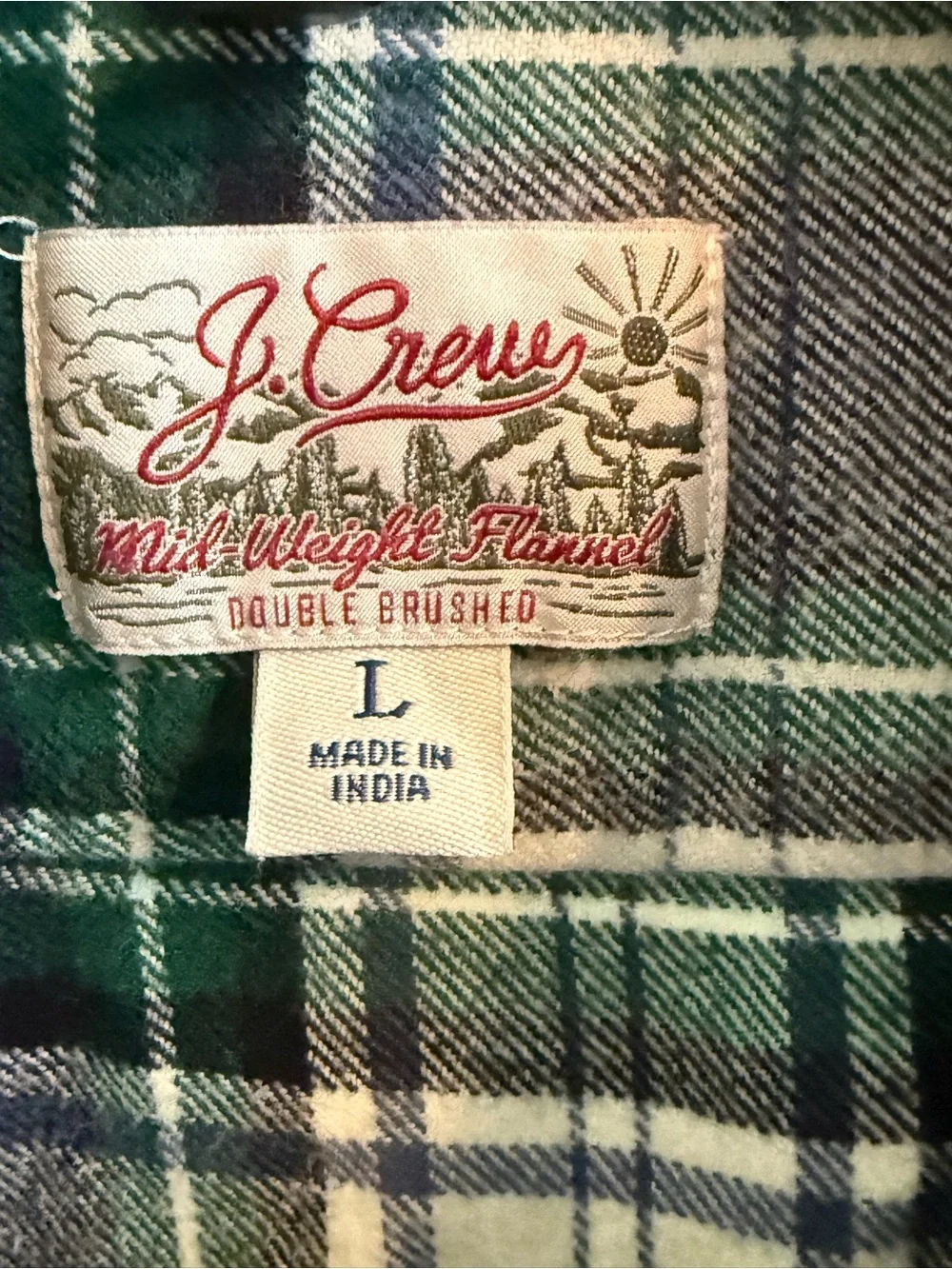 Vintage J Crew Brand Men's Green & Navy Plaid Flannel Shirt, Classic, Size L